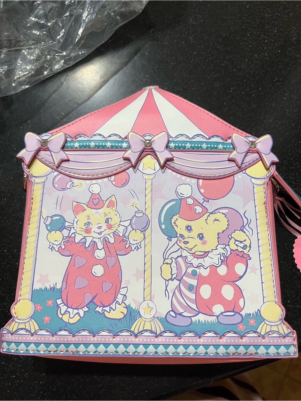 Sugar Thrillz by Dolls Kill Pink Multicolor Circus Cat & Bear Crossbody Bag